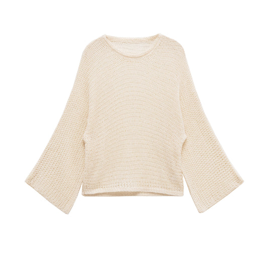 Solid color loose fitting pullover knitted sweater