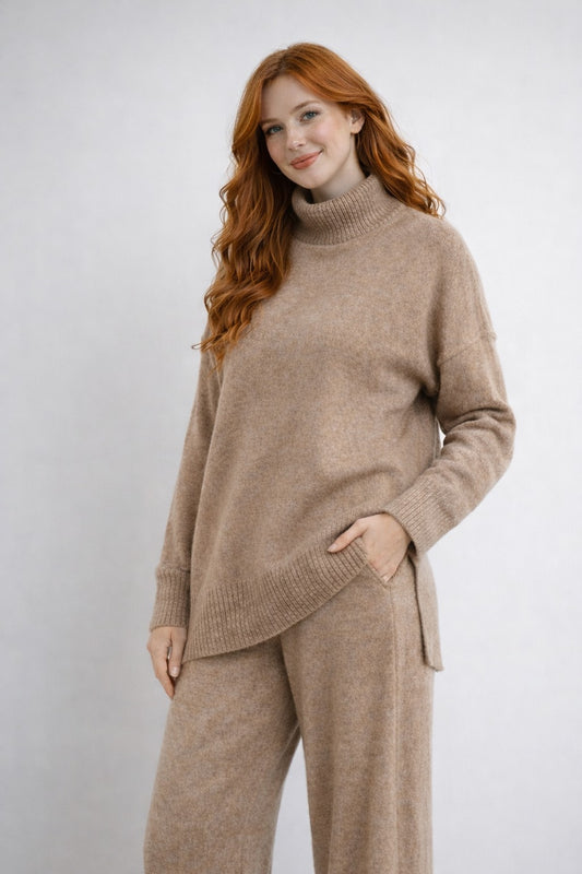UMIA Women’s Camel Knit Sweater & Pants Set – Cozy Casual Loungewear
