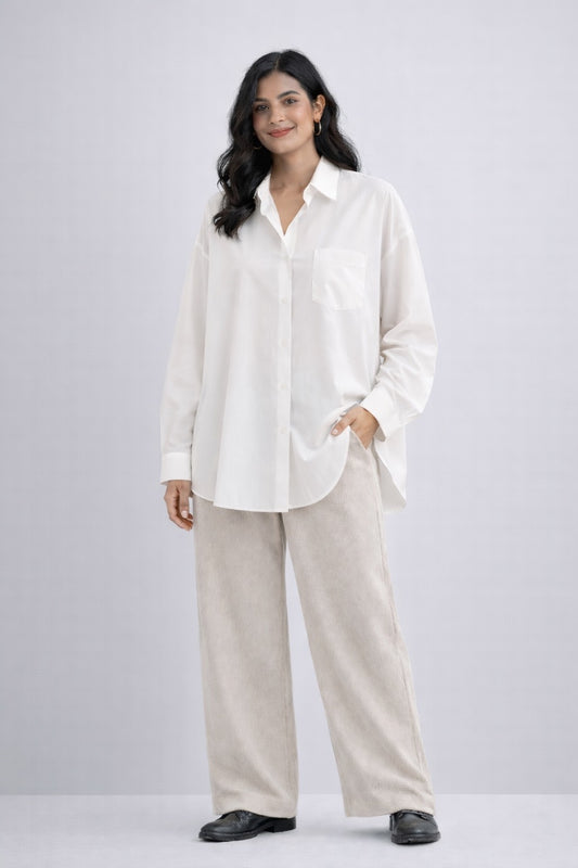 UMIA Women’s Oversized Fit White Shirt – Long Sleeve Blouse