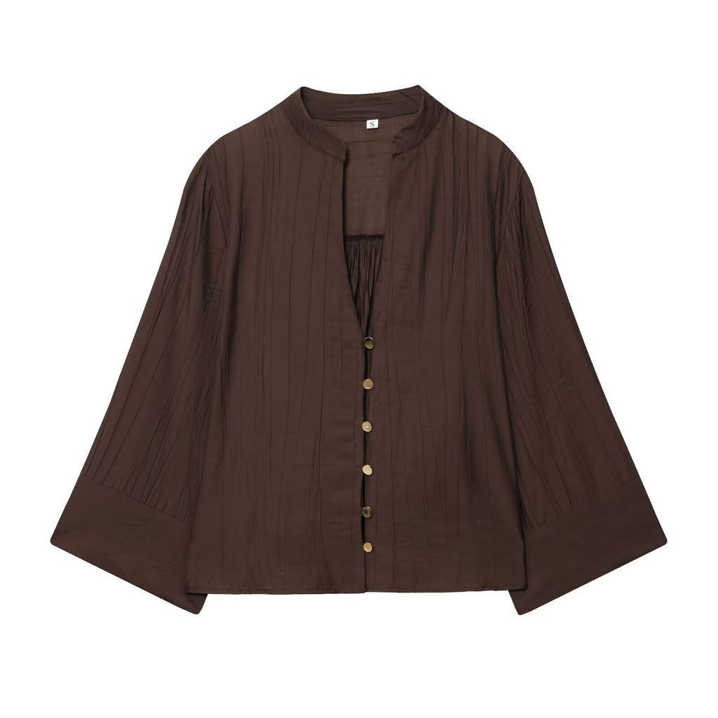 Women's autumn loose V-neck long-sleeved shirt